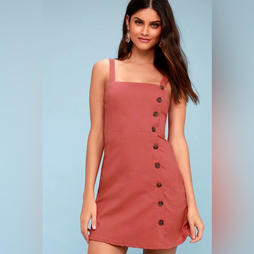 Lulu’s Louetta Rust Red Button-Down Mini Dress